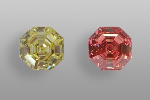 Изменение окраски желтого синтетического бриллианта на розовый
