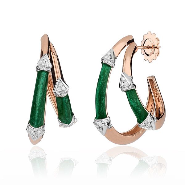 Серьги Demetra от J Jewels Milano из розового золота 18 карат с зеленой эмалью и бриллиантами