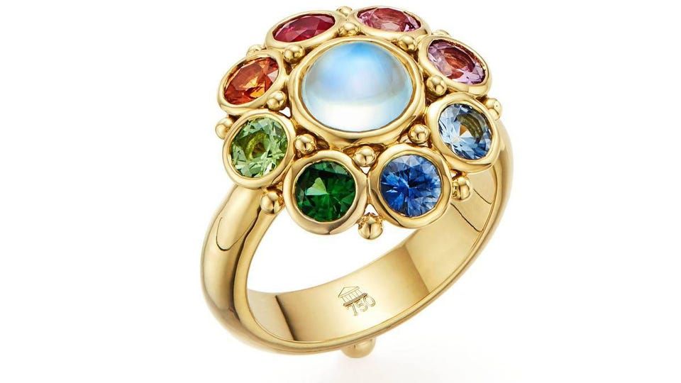 Кольцо от Temple St. Clair с лунным камнем и цветными драгоценными камнями