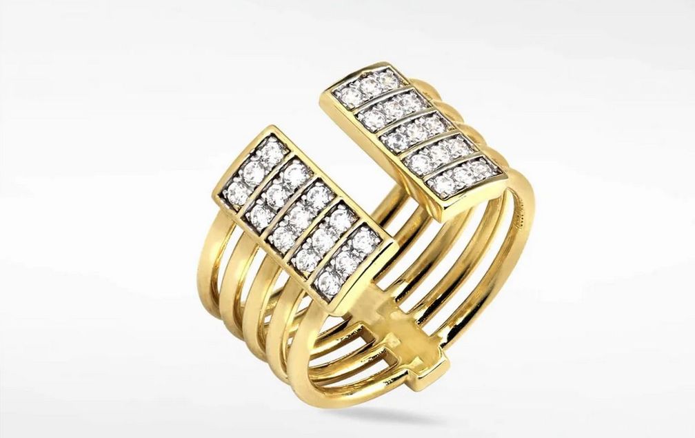 Открытое кольцо SOLAR от LARK & BERRY из 14-каратного желтого золота с выращенными в лаборатории бриллиантами
