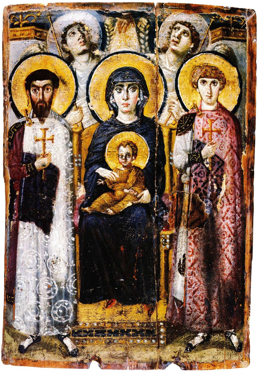 Икона «Богоматерь на престоле с архангелами и святыми Феодором и Георгием», VI век нашей эры
