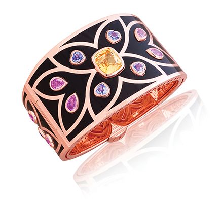Черный керамический браслет с цветными драгоценными камнями от Picchiotti