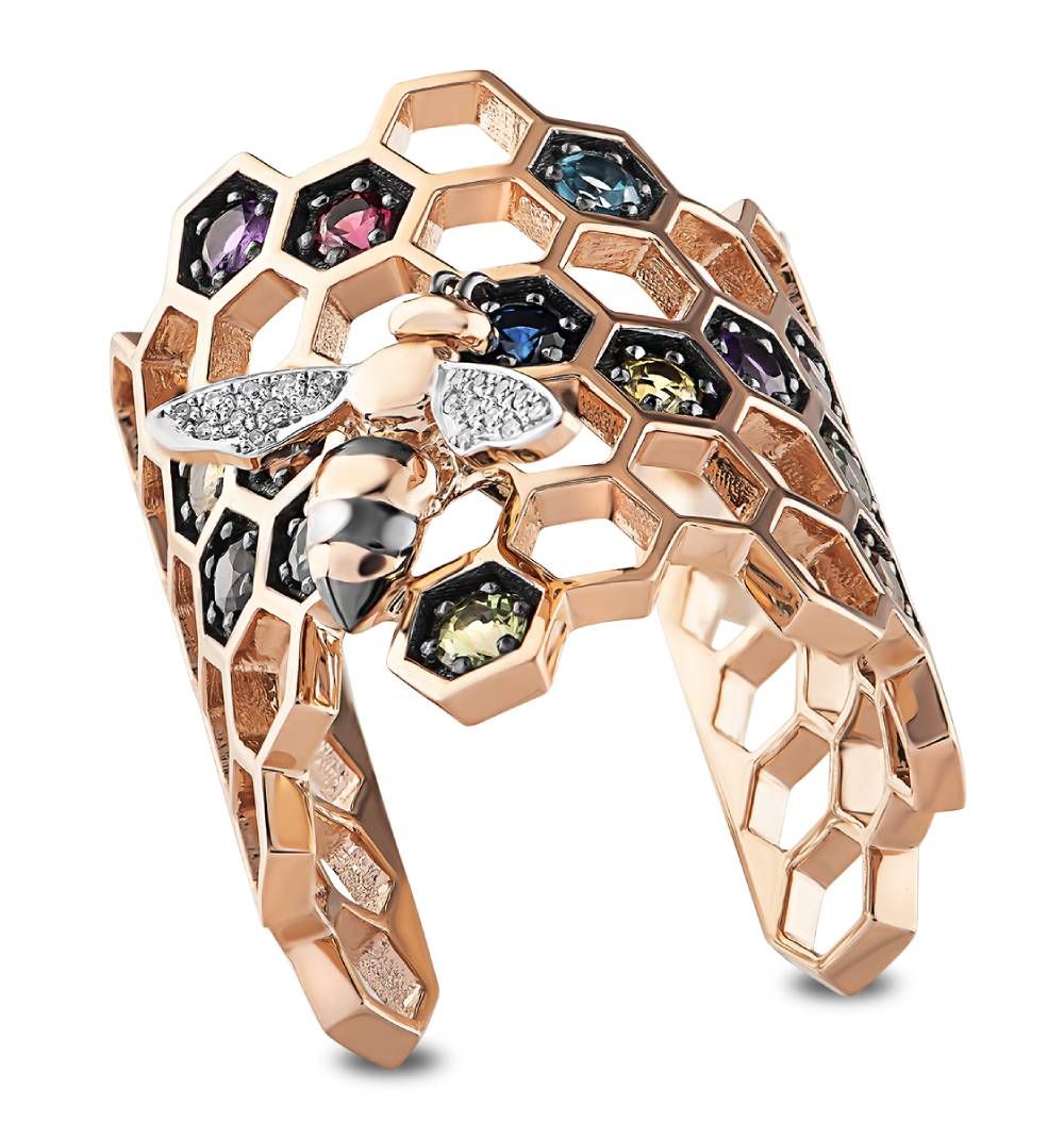 Кольцо в виде сот с бриллиантами и драгоценными камнями от Bee Goddess