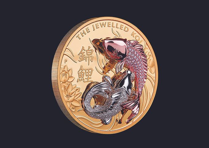 Jeweled Koi — монета Пертского монетного двора с розовыми бриллиантами Аргайл