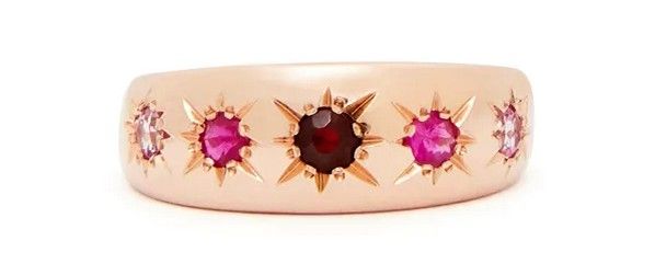 Кольцо Starburst из 14-каратного золота с гранатом, рубином и розовым топазом. Бренд Fox & Bond