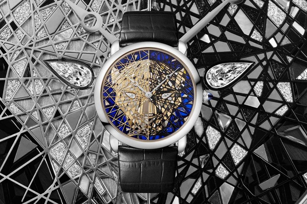 Часы Ronde Louis Cartier Sparkling Panthère сочетают в себе маркетри из различных материалов