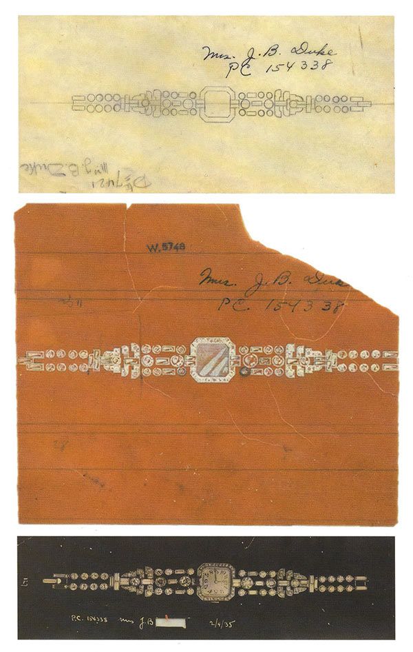 Оригинальные дизайнерские чертежи Cartier и архивная фотография часов Duke, около 1935 года