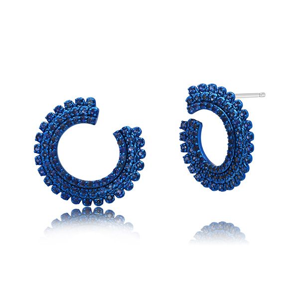 Серьги-кольца Pluma, направленные вперед, с синим родием и сапфирами