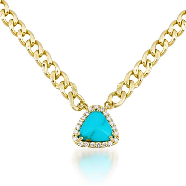 Колье Laura из 18-каратного желтого золота с бирюзой Kingman и бриллиантами; GFG Jewellery