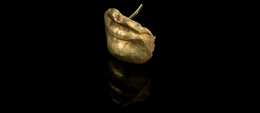 История золотой броши в форме губ