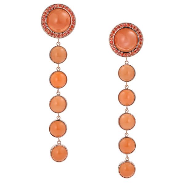 Серьги-подвески Stena от Misahara из 18-каратного розового золота с оранжевым лунным камнем и оранжевыми сапфирами