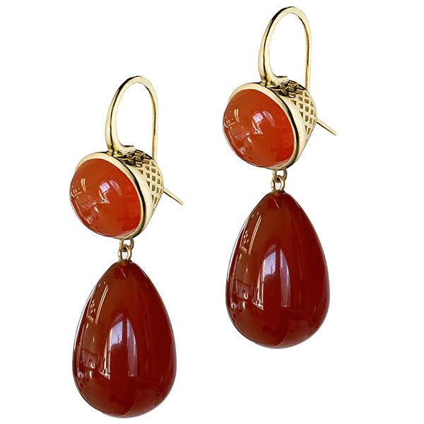 Серьги-подвески от Ray Griffiths из 18-каратного желтого золота с сердоликом 53 карата