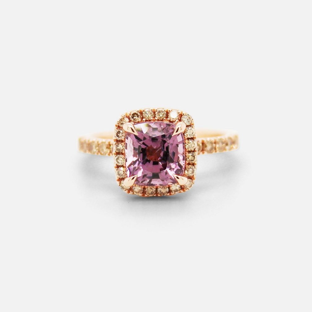 Кольцо Halo из розового золота, шпинели и бриллиантов