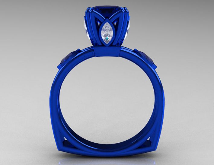 Кольцо из 14-каратного синего золота с цирконом