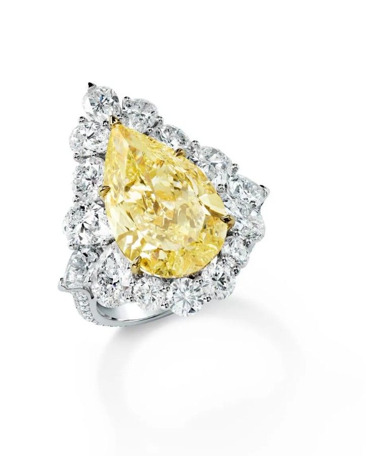 Кольцо из 18-каратного белого и желтого золота Fairmined с желтым бриллиантом грушевидной огранки весом 7,99 карата и белыми бриллиантами