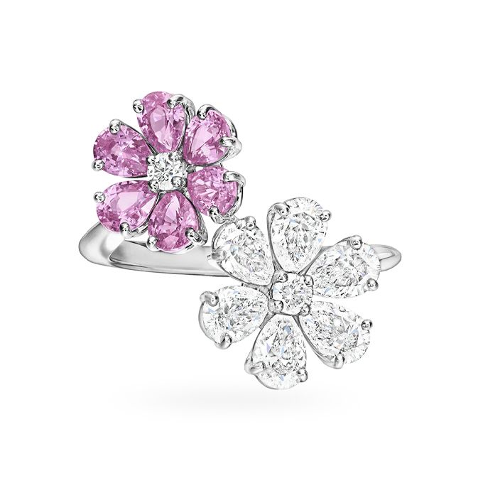 Кольцо «Незабудка» с розовыми сапфирами и бриллиантами