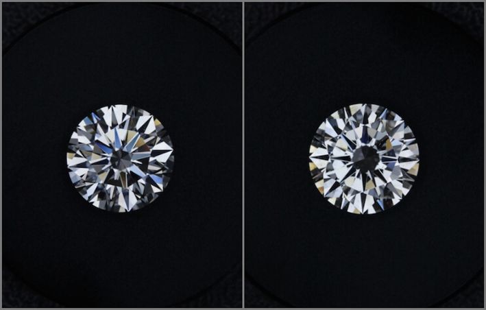 Слева — бриллиант с отличной симметрией. Справа — камень с хорошей симметрией. Разница еле видна