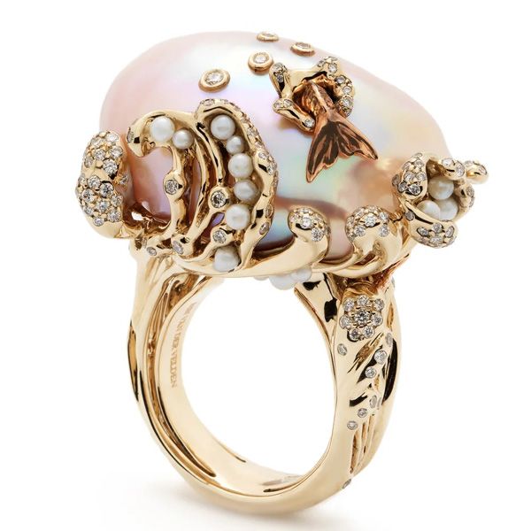 Кольцо Big Splash из 18-каратного белого и розового золота с жемчугом и бриллиантами Кольцо Big Splash из 18-каратного белого и розового золота с жемчугом и бриллиантами