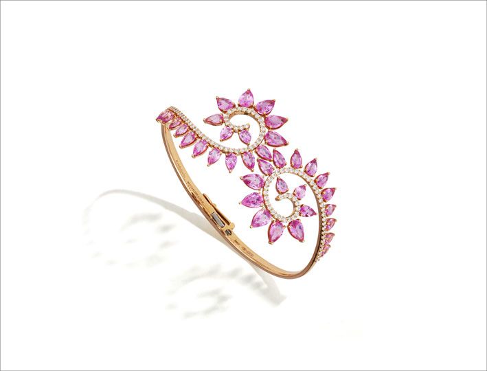 Браслет из розового золота и розовых сапфиров, модель мини