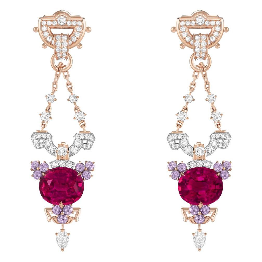 Серьги Paris Lucendi из розового и белого золота с рубеллитами, лиловыми сапфирами и бриллиантами