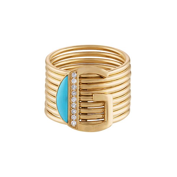 Кольцо Initial Harem от Eden Presley из 14-каратного желтого золота с бирюзой и бриллиантами Кольцо Initial Harem от Eden Presley из 14-каратного желтого золота с бирюзой и бриллиантами