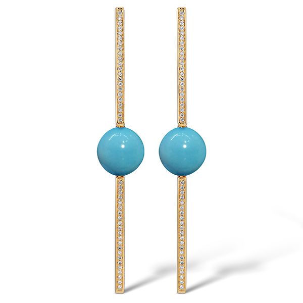 Серьги Lapidary Stick от Tejen из 18-каратного желтого золота Fairmined с бирюзой и бриллиантами Серьги Lapidary Stick от Tejen из 18-каратного желтого золота Fairmined с бирюзой и бриллиантами