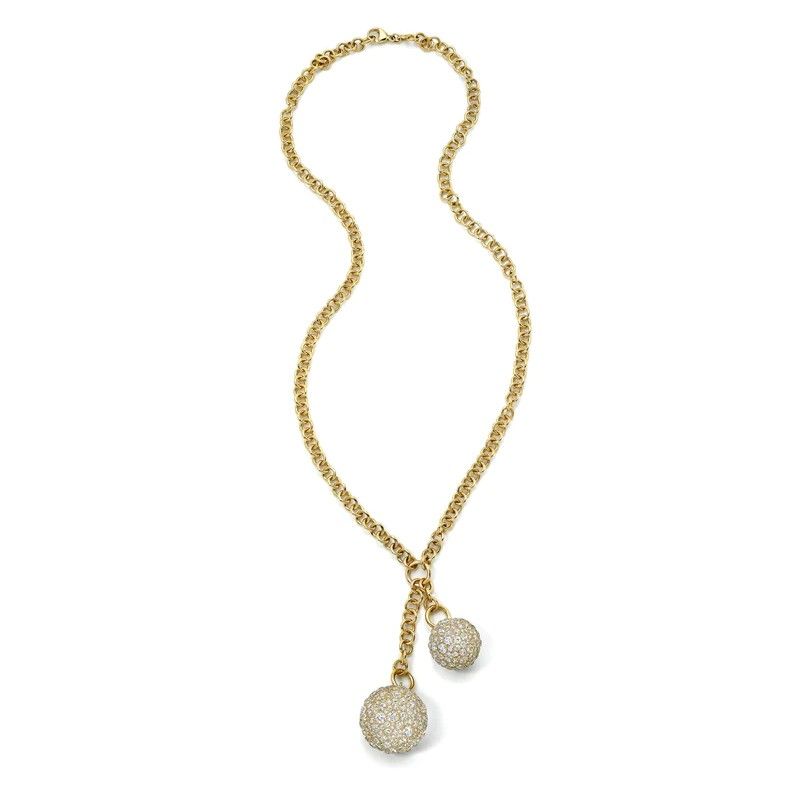 Колье Calypso от Single Stone с двойной каплей из 18-каратного желтого золота с бриллиантами старой и классической огранки