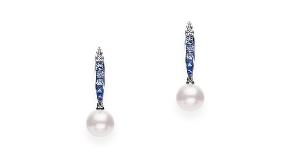 Серьги Ocean от Mikimoto из 18-каратного белого золота с голубыми сапфирами и культивированным жемчугом акойя
