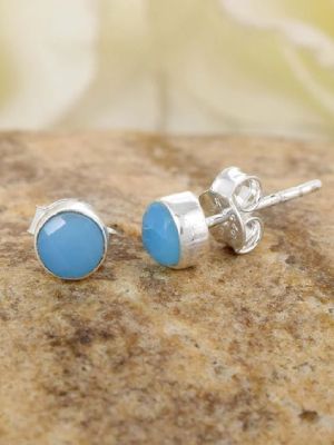 гвоздики серьги с голубыми халцедонами