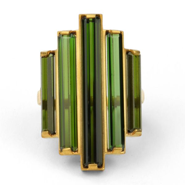 Кольцо Pillars из желтого золота 18 карат с пятью турмалинами