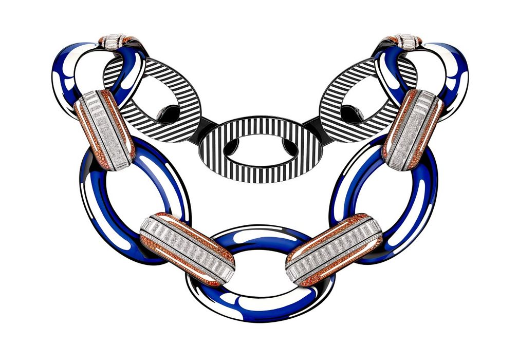 Колье Just An Illusion из титана и белого золота с бриллиантами, мандариновыми гранатами, лаком и горным хрусталем Колье Just An Illusion из титана и белого золота с бриллиантами, мандариновыми гранатами, лаком и горным хрусталем