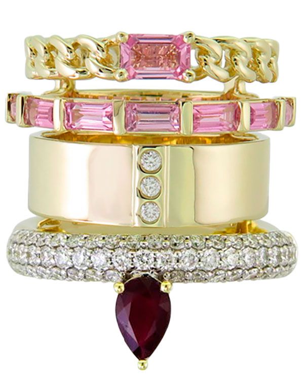 Набор колец Type из 14-каратного золота с розовыми сапфирами, рубином и бриллиантами Набор колец Type из 14-каратного золота с розовыми сапфирами, рубином и бриллиантами