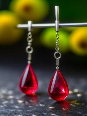 Серьги-капли с рубином