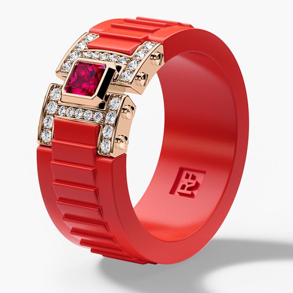 Кольцо La Paz из желтого золота 18 карат и силикона с рубином и бриллиантами Кольцо La Paz из желтого золота 18 карат и силикона с рубином и бриллиантами