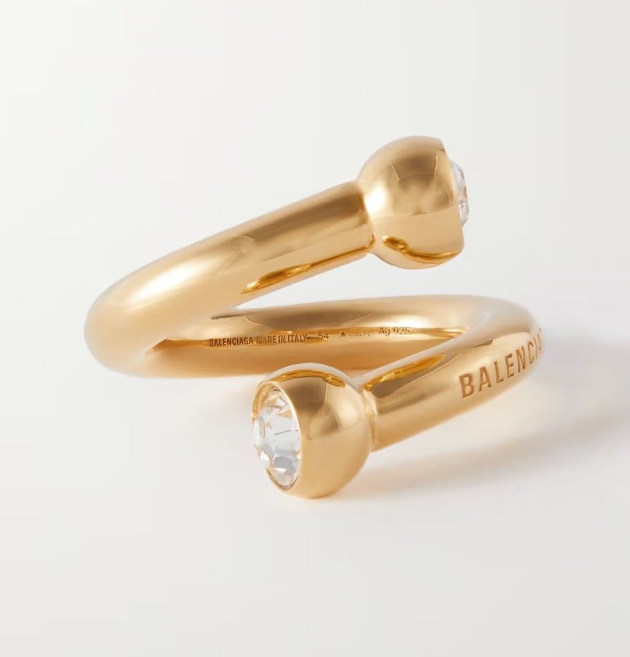 Кольцо Force Ball от Balenciaga с позолотой и кристаллами