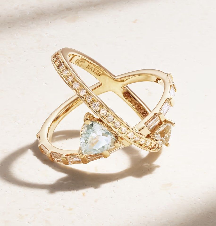 Кольцо от MATEO из 14-каратного золота с бриллиантами и аметистами