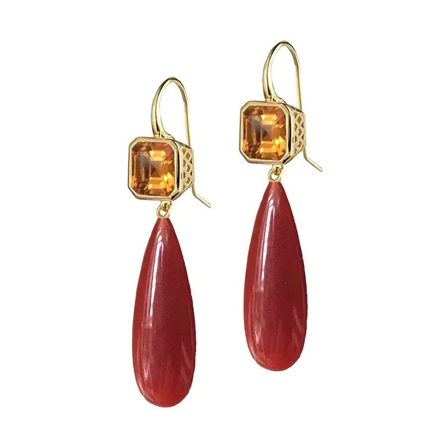 Серьги-капли с цитрином и сердоликом от Ray Griffiths