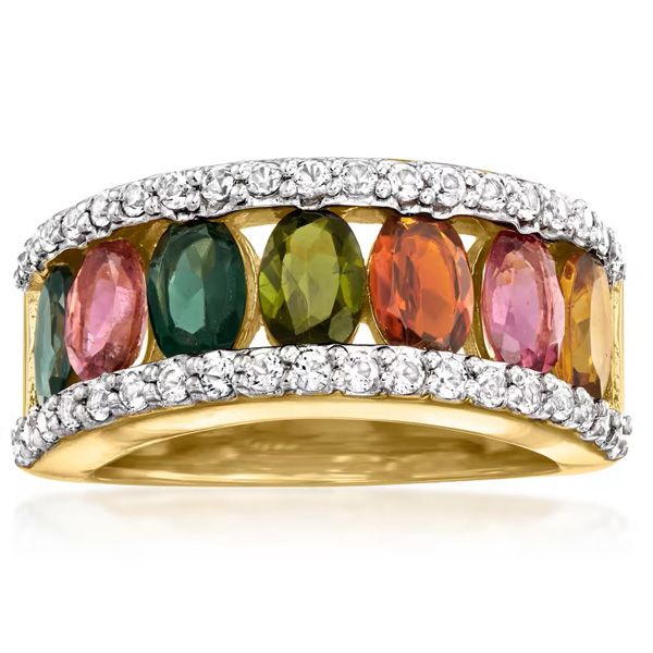 Кольцо от Gemcolorz из позолоченного стерлингового серебра с разноцветными турмалинами и белым топазом Кольцо от Gemcolorz из позолоченного стерлингового серебра с разноцветными турмалинами и белым топазом