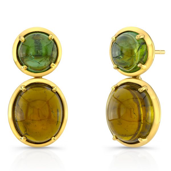 Серьги от Rahaminov из желтого золота 18 карат с зелеными и зеленовато-коричневыми турмалинами Серьги от Rahaminov из желтого золота 18 карат с зелеными и зеленовато-коричневыми турмалинами