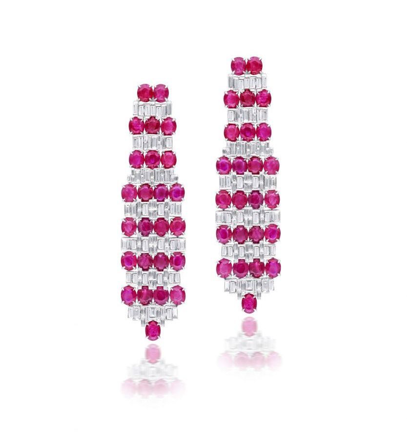 Серьги в стиле ар-деко с рубинами и бриллиантами от Renu Oberoi