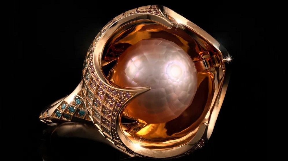 Кольцо DeVille из 18-каратного розового золота с пресноводной ограненной розовой жемчужиной диаметром 14,5 мм в окружении 802 белых, розовых и голубых бриллиантов общим весом 4,81 карата Кольцо DeVille из 18-каратного розового золота с пресноводной ограненной розовой жемчужиной диаметром 14,5 мм в окружении 802 белых, розовых и голубых бриллиантов общим весом 4,81 карата