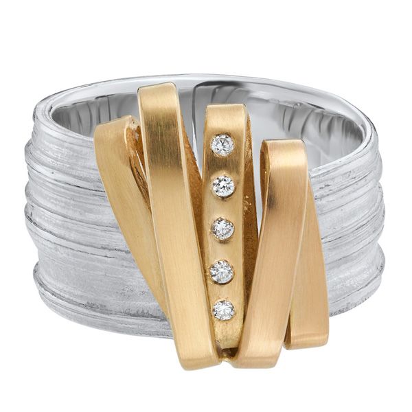 Кольцо Gold Ribbon от Marion Lebouteiller из переработанного стерлингового серебра и желтого золота 18 карат с бриллиантами 
