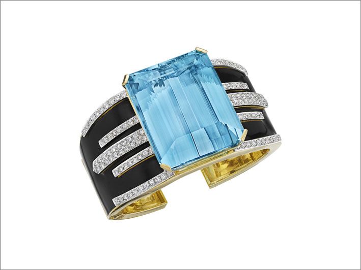 Браслет от David Webb с аквамарином, бриллиантами и эмалью