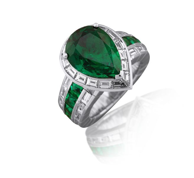Кольцо Xpandable с яркими зелеными замбийскими изумрудами и бриллиантами