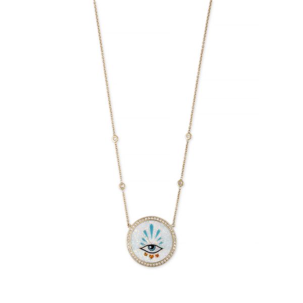 Колье Eye Burst от Jacquie Aiche из 14-каратного золота с белым и оранжевым опалом, перламутром, бирюзой и бриллиантами