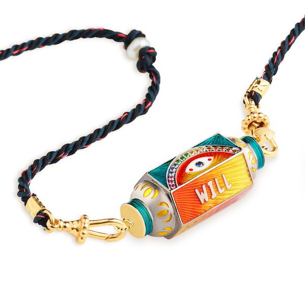 Медальон Eye Will от Marie Lichtenberg из черного родия, желтого золота с эмалью, бриллиантами, сапфирами, спессартитом и цаворитом