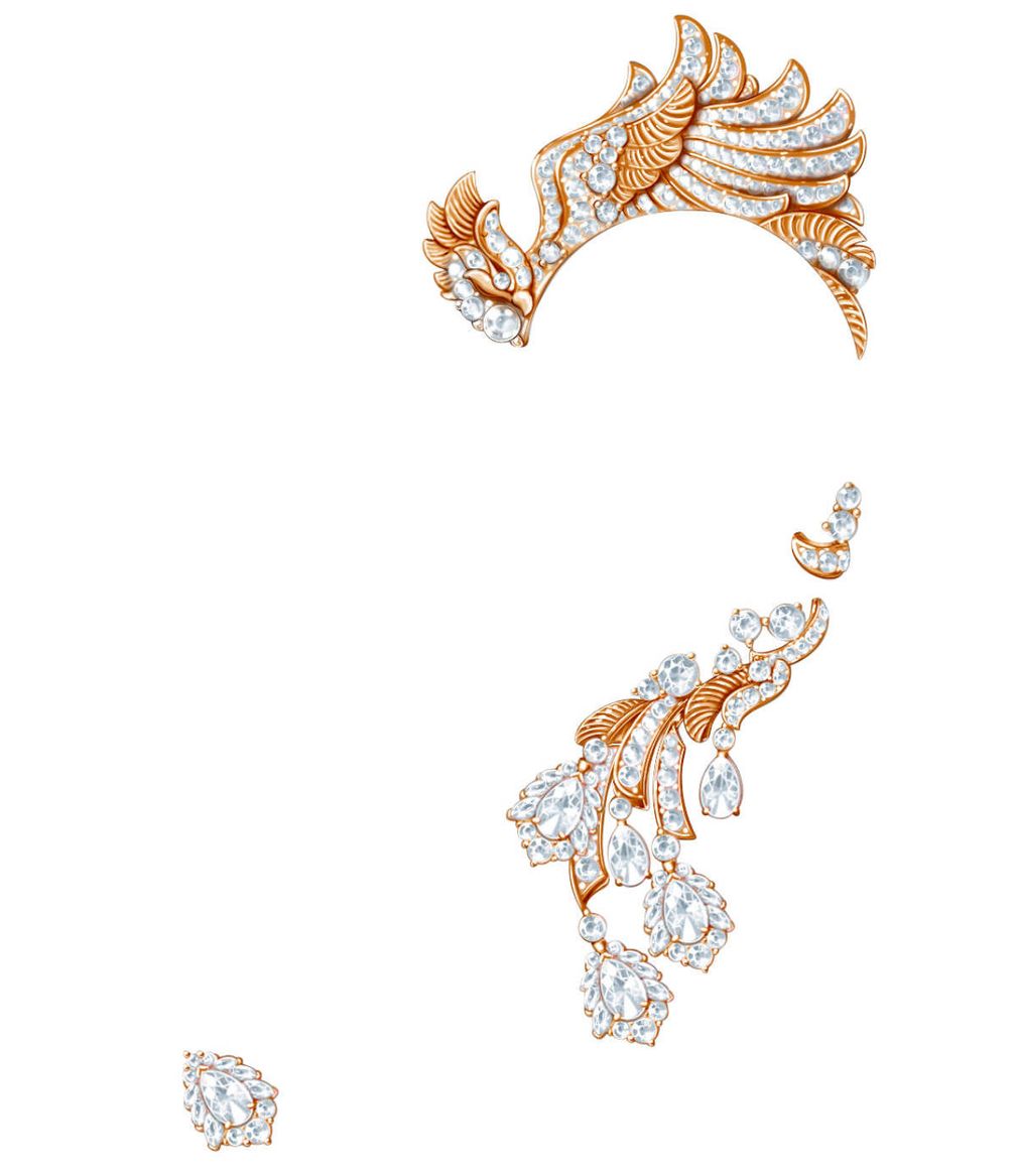 Ушной кафф высокого ювелирного искусства «Феникс» из желтого золота с бриллиантами