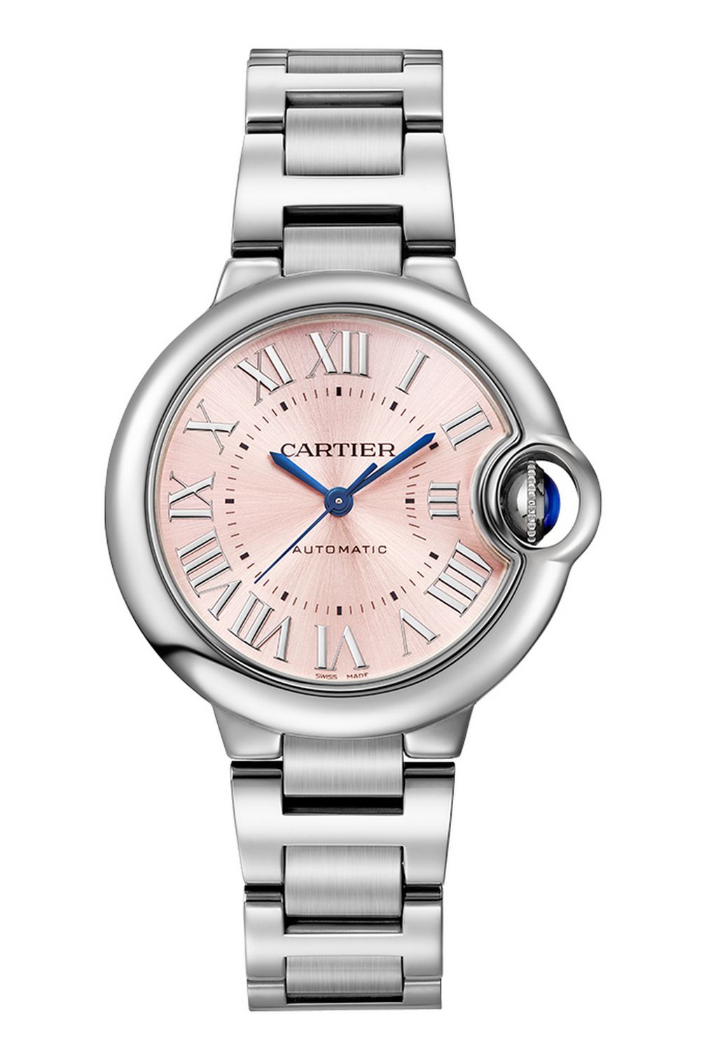 Автоматические часы Ballon Bleu de Cartier 33 мм из нержавеющей стали с розовым циферблатом с эффектом солнечных лучей