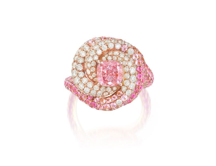 Кольцо в форме спирали с фантазийным ярким пурпурно-розовым бриллиантом