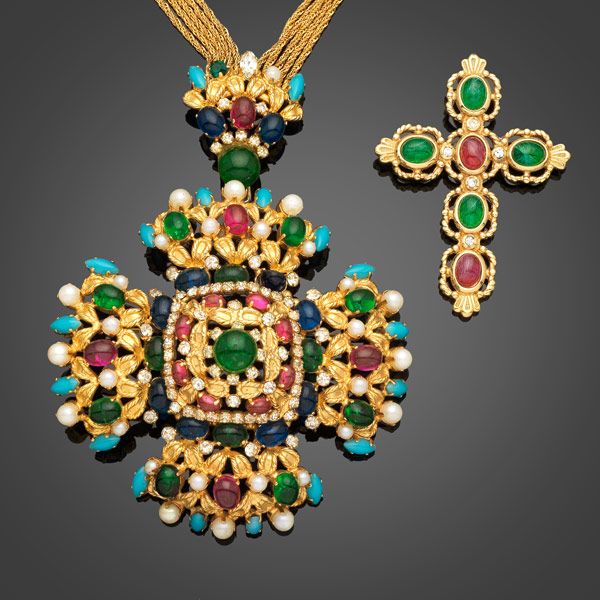 Комплект Марка Боана для Christian Dior, состоящий из длинного ожерелья, броши-подвески и броши-крестика